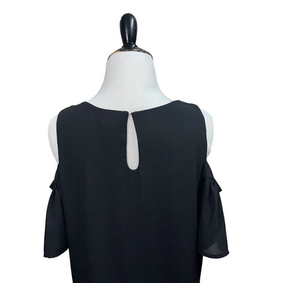 Worthington Women's Size 6 Open Shoulder Mini Dress Ruffle Sleeves Black Lined - Picture 7 of 8